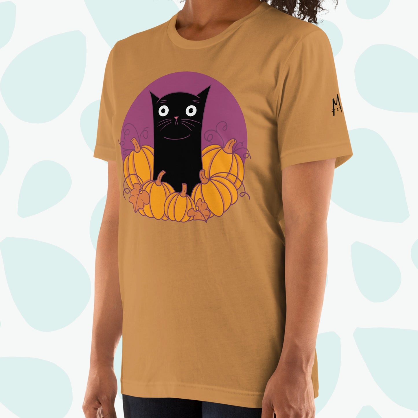 Autumn Pumpkins Cat T-shirt - On Model