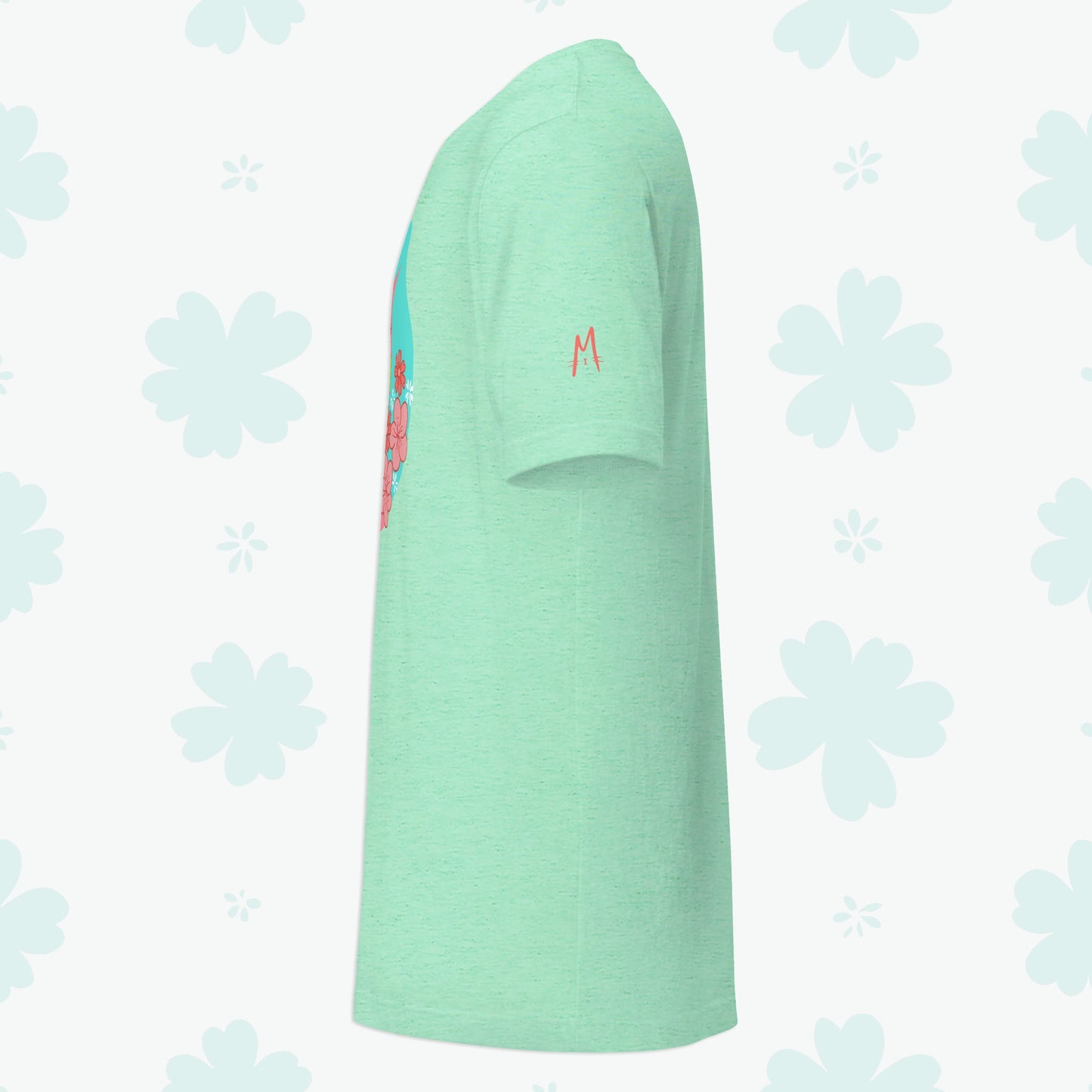 Spring Flowers Cat T-shirt - Left Sleeve
