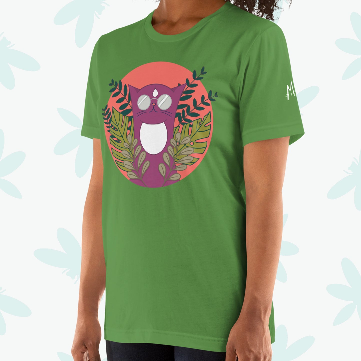 Summer Plants Cat T-shirt - On Model