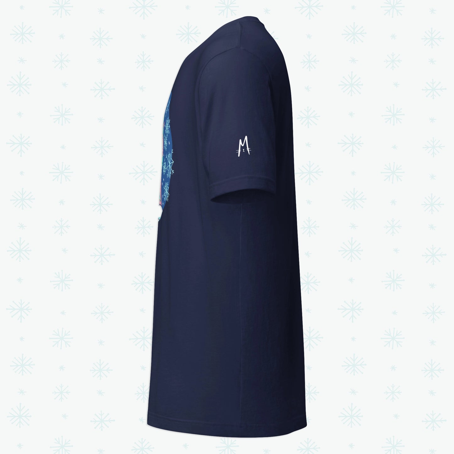 Winter Snowflakes Cat T-shirt - Left Sleeve