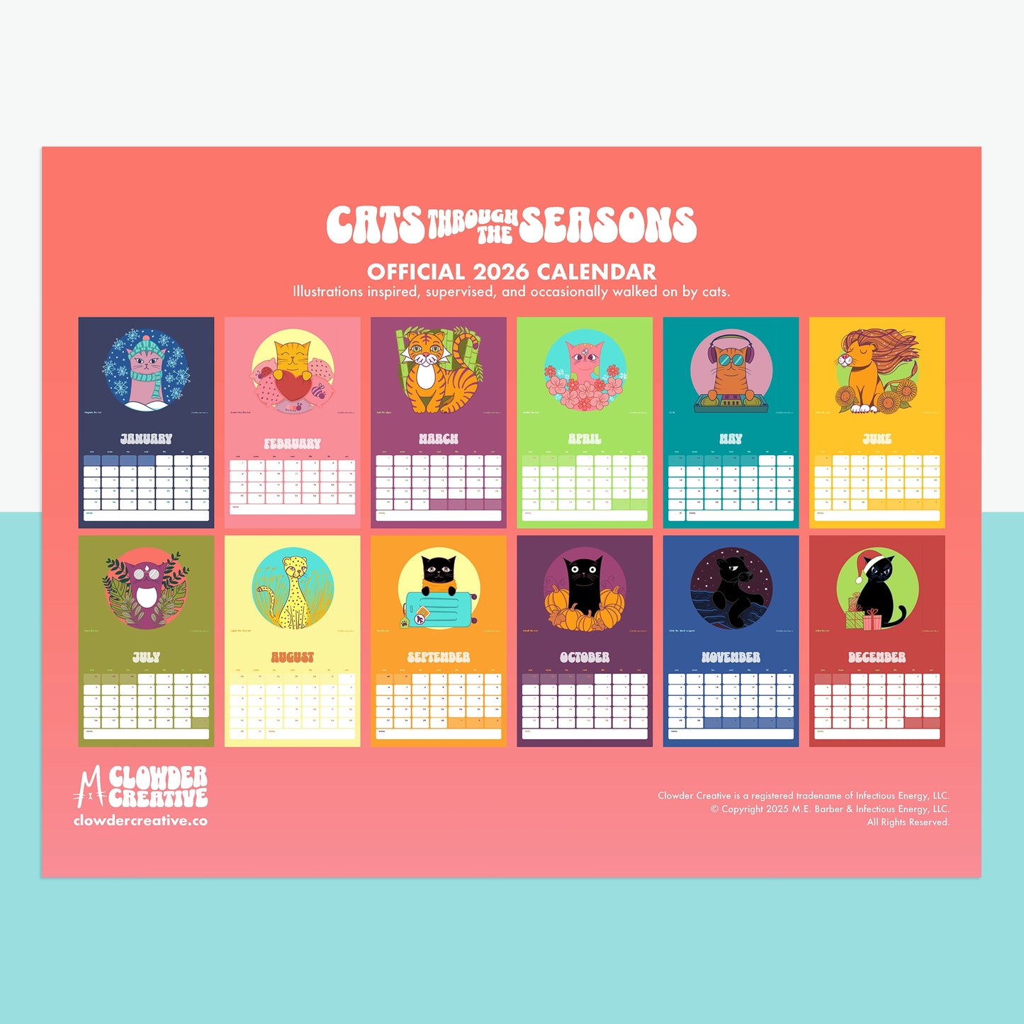 Back of 2026 Cats Through the Seasons Calendar