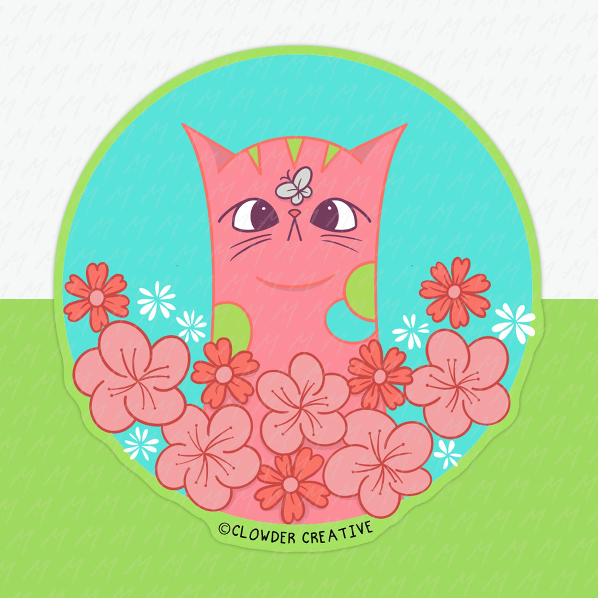 Cherry Blossom Cat Sticker