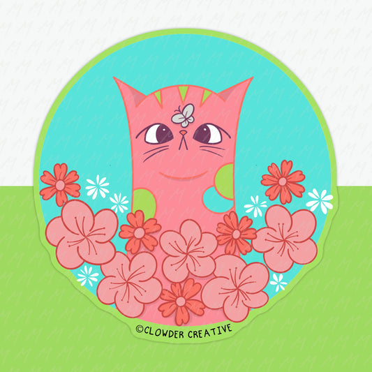 Cherry Blossom Cat Sticker